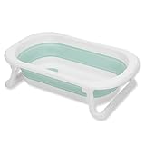 Fillikid Faltbadewanne Orka – Platzsparende Babybadewanne mit ausklappbaren Standbeinen, Antirutschbeschichtung & Ablaufstopfen, Salbei/Weiß