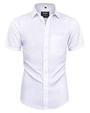 siliteelon Herren Kurzarm Hemden weiß Casual Regular Fit Bügelfrei Business Hemd Faltenfrei Formales Hemd mit Tasche.Mittel