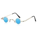 Photect Vintage Sonnenbrille mit Rundem Metall Rahmen Retro Brille mit Kleinem Kreis Hippie Ovale Sonnenbrille für Männer Frauen (Schwarz) (Gold, Blau)
