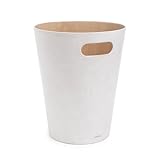 Umbra Woodrow Abfalleimer – Zweifarbiger Holz Papierkorb für Büro, Badezimmer, Wohnzimmer und Mehr, 7,5l Fassungsvermögen, Weiss/Natur