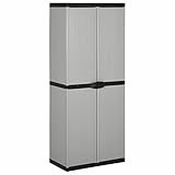 Wetterfester Gartenschrank mit 3 Regalen, Grau und Schwarz, 68 x 40 x 168 cm, für Terrasse, Hinterhof, Werkzeugtruhe, Terrassenschrank für Gartenmöbel und Werkzeuge