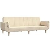 QJBSAVVA Campingsofa Mini Sofa Kleines Sofa Camping Couch - Schlafsofa 2-Sitzer mit 2 Kissen Creme Stoff für Schlafzimmer Büro Ruheraum Wohnzimmer