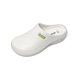 JOMIX Damen Clogs Pantoletten Berufsschuhe Kochschuhe Bequeme Sanitär-Clogs Medizinische Gartenclogs mit Fußbett Gummi Gesundheitsschuhe (Weiß, 40 EU, SD9243)