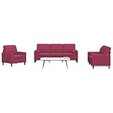 Homgoday 3-TLG. Sofagarnitur mit Kissen Loungesofa Wohnzimmersofa Gästesofa Sofa Couch Couchgarnitur Sitzmöbel für Wohnzimmer Empfang Büro und Nackenrollen Weinrot Samt