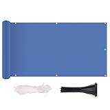 NINGOU Balkon Sichtschutz Ohne Bohren Wind-und UV-Schutz, 100% Polyester, Mit Montagezubehör, 220g/m²,für Balkon geländer,Terrasse & Garten Blau 125x650cm