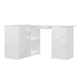 vidaXL Eckschreibtisch 6 Schubladen 2 Regale Schreibtisch Computertisch Bürotisch PC Tisch Laptoptisch Arbeitstisch Hochglanz-Weiß 145x100x76cm Holzwerkstoff