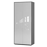 SIMPLYFURN Büroschrank Amira T00, geschlossener Schrank mit 2 großen Türen, Anthrazit & Weiß Hochglanz, Push-to-Open, 180x80x40 cm, Aktenschrank für Büro und Homeoffice