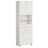 Lomadox Bad Hochschrank 4-türig in weiß matt, 2 Schubladen - PROVIDENCE-80