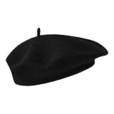 HIOQFR Klassische Baskenmütze Barett Mode Schwarz Baskenmütze Damen Wolle Französische Mütze French Beret Franzosen Mütze Barrett Frauen Künstler Maler Hut Französischer Hut Moderne für Sommer Winter