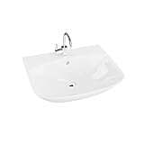 LAVITA Hängewaschbecken Dore | Waschbecken hängend | Waschtisch Rund | Waschbecken mit Überlauf und Hahnloch | Hochwertige Keramik | Badezimmer | 56x47x19 cm | Weiß Glanz