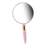 Gogogmee Handspiegel mit Griff Rund Rosa Kosmetikspiegel Kompakt Leicht Tragbar Klarer Schminkspiegel für Damen Mädchen Praktisch