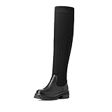 DREAM PAIRS Damen Over-The-Knee-Stiefel Oberschenkelhohe Frau Stiefel Gestrickter Schaft Langlebiges TPR,Size 40,Schwarz,SDOB2201W-E