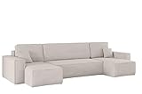 Kaiser Möbel, Ecksofa mit schlaffunktion, mit Bettkasten, Schlafsofa Best, Designer U-Form Sofa, Modern Design Couch, Polsterecke, Freistehend, Dicker Cord, Beige