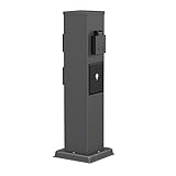 ledscom.de Garten Steckdosensäule Polly für außen, IP44, Smart Home, WLAN, Alexa, 3-Fach, Edelstahl, anthrazit, eckig, 40 cm