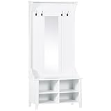 HOMCOM Garderobenständer mit Sitzbank Garderobenset Flurgaderobe 3-in-1 mit Schuhschrank Wandspiegel 4 Haken Weiß 80 x 40 x 170 cm
