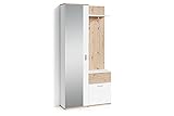 byLIVING Kompakt-Garderobe Jakob/Korpus in Eichen-Optik hell-braun/Schubladen-Front in weiß/Garderobe mit großer Spiegeltür/Fest montiertes Set/Kommode/Schuh-Schrank/B 97, H 195, T 30 cm