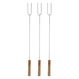 3-teilige Grillgabeln, multifunktionaler Edelstahl-Bratstab mit Buchenholzgriff für Outdoor-BBQ-Camping, 47,2 cm