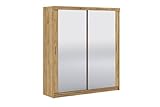 Krudox LEX Craft Gold Schiebetürenschrank Kleiderschrank 203x216x62 cm mit Voll gespiegelt - Schlafzimmermöbel, Aufbewahrung – Mehrzweckschrank mit 4 Kleiderstangen