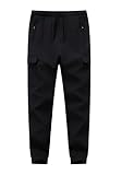 Schneehose für Jungen und Mädchen, wasserdicht, mit Fleece gefüttert, Winter-Wanderhose mit Reißverschlusstaschen, 3801black, 9-10
