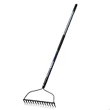 WIKER Rechen, Gartenrechen für Blätter, 14 Zähne, Laubbesen mit langem Fiberglasgriff, robuster Rechen, 144 cm, Blau