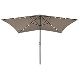 QJBSAVVA Sonnenschirm 200x300 cm Taupe Balkonschirm mit Kurbel und Kippfunktion aus robustem Polyester und Aluminiumstange 18 LED Solarbeleuchtung für Garten Terrasse und Strand