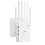 WLAN Verstärker, WLAN Repeater 300 Mbit/s Dual Band 2.4GHz, WiFi Range Extender für Steckdose mit 6 Antennen bis 1500m² Reichweite mit LAN/WAN Port Access Point Modus Reichweite Erhöhen Einrichtung