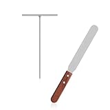 PARFCO Crepe Verteiler, T-Förmig Winkelpalette Torte, 32 cm Holzgriff Teigverteiler für Crepes, Edelstahl, Crepes Zubehör, für Herstellung Kuchen, Crêpes, Pfannkuchen