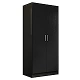 Madesa Kleiderschrank, Schrank mit 2 Türen, für Schlafzimmer, 180 x 52 x 80 cm, aus Holz - Schwarz