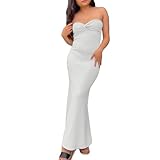 Generisch Bodycon Kleid Off Shoulder Sexy Twist Knot Front Strickkleider Ärmellos Figurbetont Abendkleider Einfarbig Elegant Partykleid Trägerlos Eng Maxikleid Für Damen Brautjungfernkleider