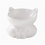 SPXTOM Katzennapf aus Keramik, breiter, Flacher Katzennapf zur Linderung von Schnurrhaar-Ermüdung, erhöht, gegen Erbrechen, Hundeteller for Futter und Wasser, spülmaschinenfest(White)