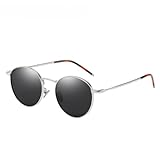 VueDeCerf Runde/polarisierte/Vintage/Retro-Sonnenbrille (10, E4-Silberrahmen mit schwarzgrauen Gläsern)