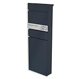 Graviers Freistehender Standbriefkasten Anthrazit RAL 7016 mit Zeitungsfach – personalisiertes Edelstahl-Schild, wetterfest, Briefkasten