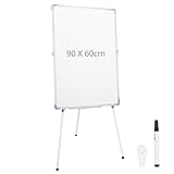 QWORK® Flipchart Ständer, 90x60cm Flipchart Ständer, Höhenverstellbar Trocken Abwischbares Board, Whiteboard mit 5 Stifte 1 Whiteboard-Radierer, 2 Nicht Markierende Nägel