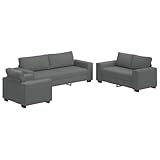 vidaXL 3-TLG. Sofagarnitur mit Kissen Dunkelgrau Stoff