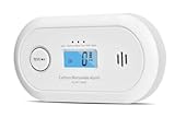 Homirty 1 Stück Kohlenmonoxid Melder mit 10 Jahre Sensor, LCD-Display und austauschbarer CR123A Batterie – Tragbarer CO Melder für zuhause (Weiß, VC22R, 433MHz)