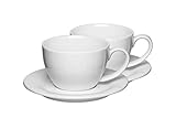 Mahlwerck Barista Café au Lait Tasse, Milchkaffee 400 ml, Kaffeetasse mit Untertasse, italienisches und Zeitloses Design, dickwandig, Porzellan, 2er Set, Pearl White, Weiss