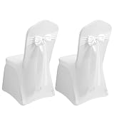 BORDEAG 2 Stück Stuhlhussen Weiß, Hochzeit, Stretch, Mit 2 Schleifen, Für Party, Hochzeit, Feier, Wohnzimmer, Esszimmerstuhl