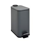 SVITA ST5 Mülleimer Treteimer Tretmülleimer Abfalleimer 5l Bad Küche inklusive Inneneimer Tretmechanismus Softclose-Deckel Tragegriff rechteckig Grau