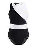 Linyuir Mädchen Kinder Ballettanzanzug Klassisches Ballettbodysuit Eiskunstlaufanzug Ärmelloser Ganzkörperanzug Sporttrainingsanzug Yoga Performance Outfit Jahre Schwarzweiß 122-128