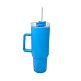 SHOP-STORY Thermobecher, 1100 ml, mit Strohhalm und Griff, Thermobecher mit dichtem Deckel, für heiße und kalte Getränke, großes Fassungsvermögen, Blau