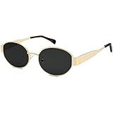LOJUDI Ovale Retro-Sonnenbrille für Damen und Herren, runder Vintage-Stil, Metallrahmen, UV400-Schutz, Goldener Rahmen/schwarze Gläser