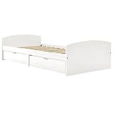 HEFZGDB Massivholzbett mit 2 Schubladen Weiß Kiefernholz 90x200 cm Double Bed Gästebett Bettgestell Bettrahmen für Wohnbereich Herberge Schlafzimmer Gästezimmer