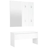 Makastle Flurgarderoben Set Wandgarderobe-Set Flurset Flurmöbel Schuhbank mit Sitzfläche, Flurgarderobe, Flurmöbel Kompaktgarderobe Garderobenset Dielenmöbel, Weiß Holzwerkstoff