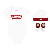 Levi's Kids Classic batwing infant hat bodysuit bootie set 3pc Unisex Baby Weiß 0-6 Monate