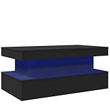 QJBSAVVA Wohnzimmer Tisch für Couch Couchtisch Klein Esstisch Couch Tisch Wohnzimmer - Couchtisch mit LED-Leuchten Schwarz 90x50x40 cm für Küche Garten Balkon Wohnzimmer
