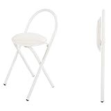 Generisch Gepolsterter Klapphocker mit Rückenlehne – tragbarer hoher Barhocker für Küche und Zuhause, rundes Lederdesign, faltbar und platzsparend