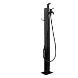 Renmlion Freistehender Schlauchständer aus Edelstahl vertikale Garten-Wassersäule mit Wasserhahn und Spritzpistole, Außenwasserhahn bodenmontierter Hydrant Wasserhahnpfosten zur Bewässerung