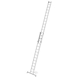 PROREGAL Sprossen-Seilzugleiter 2-teilig mit nivello®-Traverse 2x14 Sprossen | Leiter, Teleskopleiter, Trittleiter, Bockleiter, Sprossen-Doppelleiter