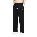 Herren-Hose aus Eisseide: schnell trocknende Hose, atmungsaktive Sporthose, einfarbig, lässig, Stretchhose mit Taschen, Sommer, leicht, atmungsaktiv, weich, lockere Taille, Freizeithose, Schwarz , L