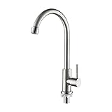 Ibergrif Kaltwasserhahn Küche, Küchenarmatur Edelstahl, 360° schwenkbar, Küchenarmatur mit 50cm Anschlussschläuchen. Höchste Arbeitstemperatur 90°C, Grau